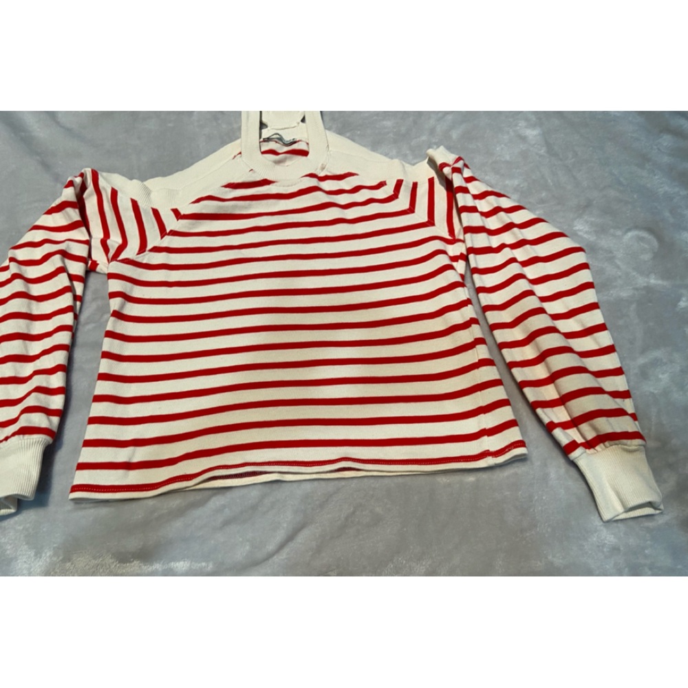 Zara Cut Out Shoulders Striped Long Sleeve Top Size - Small